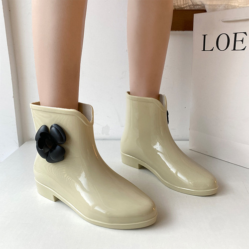 Bow rain boots for women's middle tube waterproof shoes for anti-slip soft sole wear-resistant rain boots for women's kitchen grocery shopping work anti-slip rubber shoes