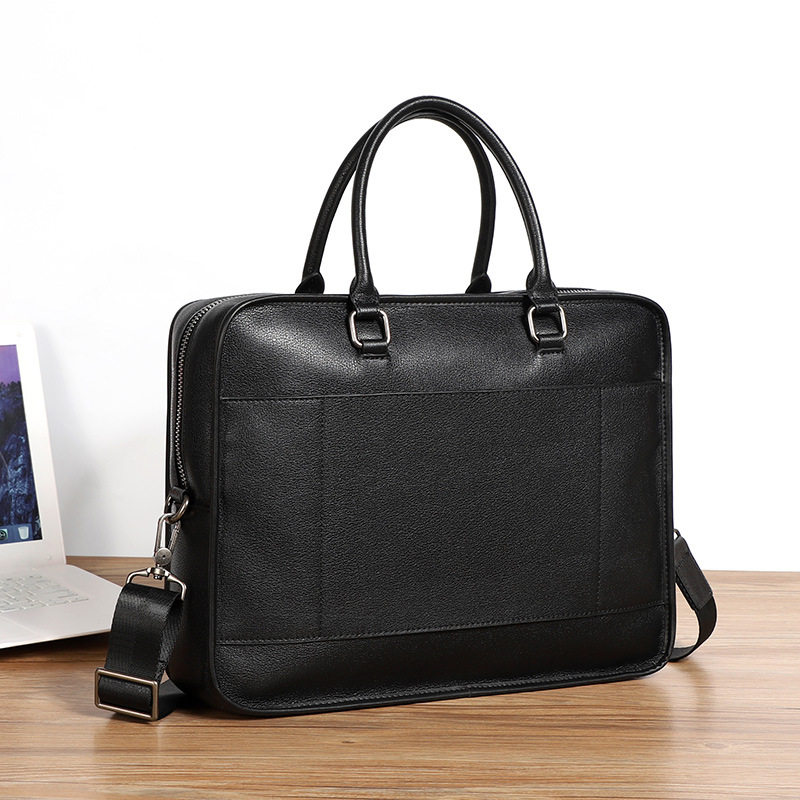 Túi xách tay nam da bò thật ngang 38×9×29 cm đựng laptop 14 inch — Màu đen