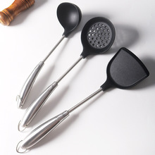 家用耐高温防烫橡木不锈钢手柄锅铲 汤勺 捞篱3件套装 厨房用具