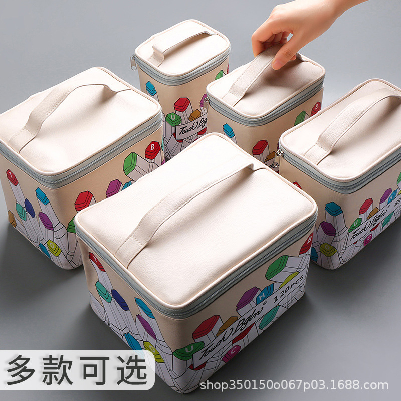 80-Color Marker Pen Storage Bag Wholesale Pu Leather Large-Capacity Watercolor Pen Case Korean Style Special for Journaling