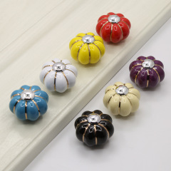 圓形單孔櫃門拉手抽屜櫥櫃衣櫃創意藝術彩色金銀南瓜卡通陶瓷把手