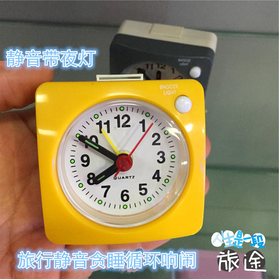 Reloj de alarma de viaje pequeño reloj de alarma de noche mudo con luz con función de repetición Reloj de cuarzo cuadrado reloj de alarma de estudiante de niños