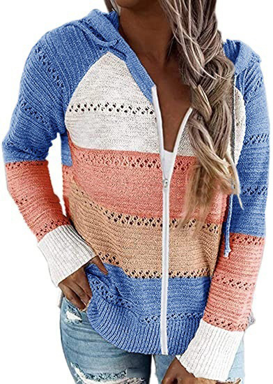 Comercio exterior transfronterizo Orden original nuevo deseo Amazon eBay Otoño e Invierno Nuevo suéter con capucha a rayas image 24