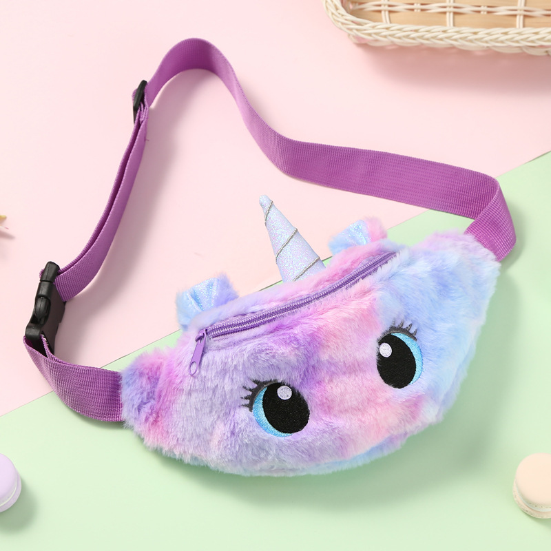 Unicornio ojos grandes bolsa de cintura kindergarten niños bolsa de mensajero bolsa de pecho dibujos animados felpa bolsa de hombro niña linda