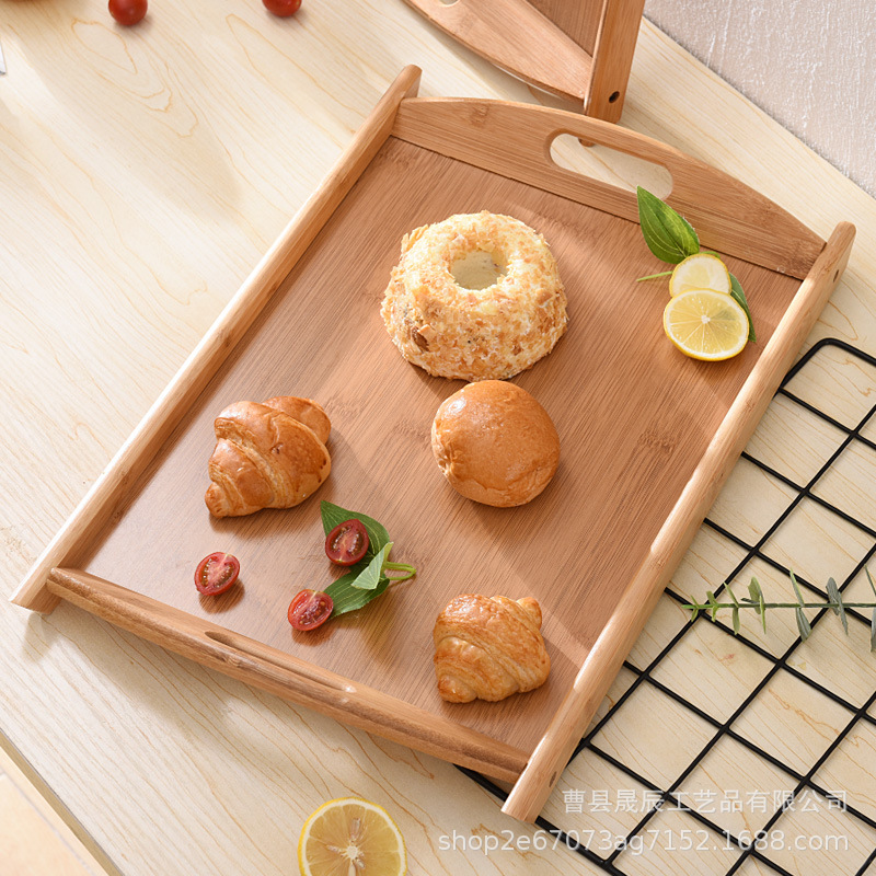 Bandeja de madera de estilo japonés bandeja de bambú rectangular mango de bambú bandeja de té bandeja de comedor bandeja de barbacoa bandeja de té de hotel