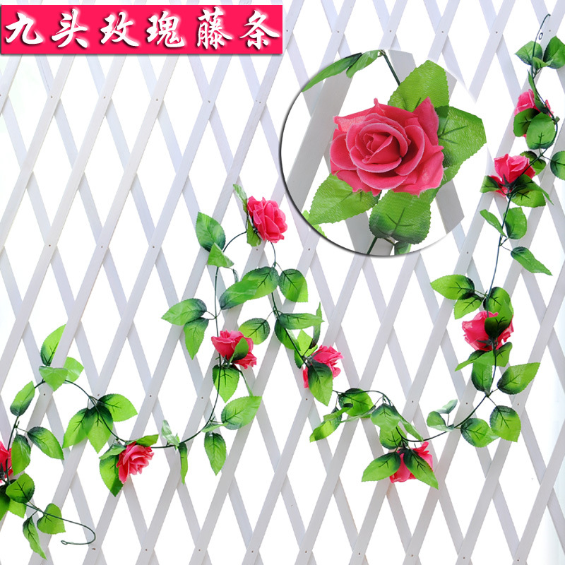 Flor artificial Flor de ratán flor decorativa Flor de seda Flor de plástico flor decorativa flor Rosa flor de la boda techo sinuoso flor Vid