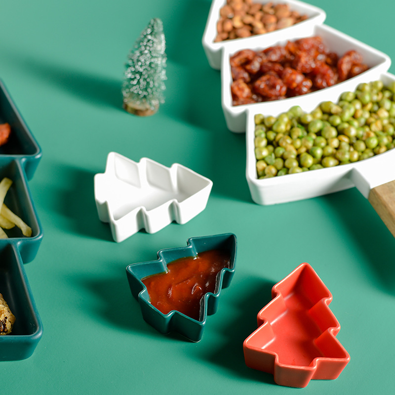 Árbol de Navidad nórdico separado plato de merienda creativa hogar plato de merienda mango de madera restaurante creativo plato de merienda de té de la tarde