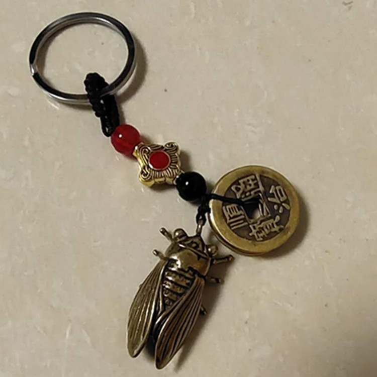 Puesto de venta caliente en lugares escénicos Cinco emperadores dinero latón llavero de coche calabaza de cobre joyería colgante regalo de evento