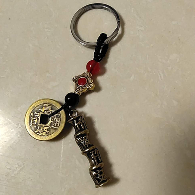 Puesto de venta caliente en lugares escénicos Cinco emperadores dinero latón llavero de coche calabaza de cobre joyería colgante regalo de evento