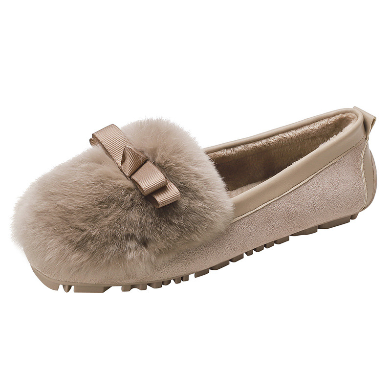 TODOS zapatos de piel de conejo Rex 2023 invierno nuevo estilo coreano zapatos planos de una sola capa forrados de lana más tamaño zapatos de piel desgaste exterior 41-43