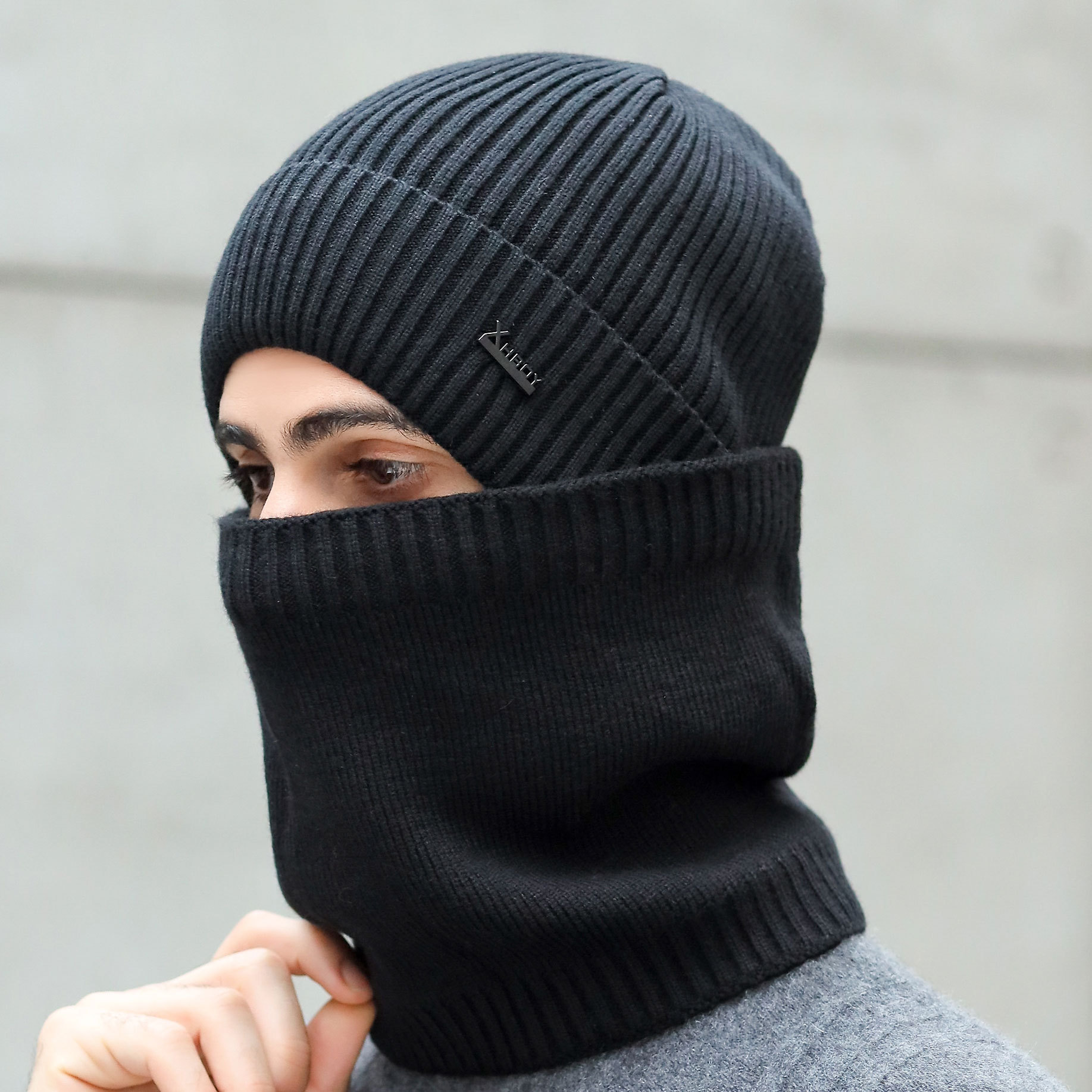 Nieuwe gebreide wollen muts volledig gesloten, volledig gesloten winter verdikte wollen pullover muts_voghion.com