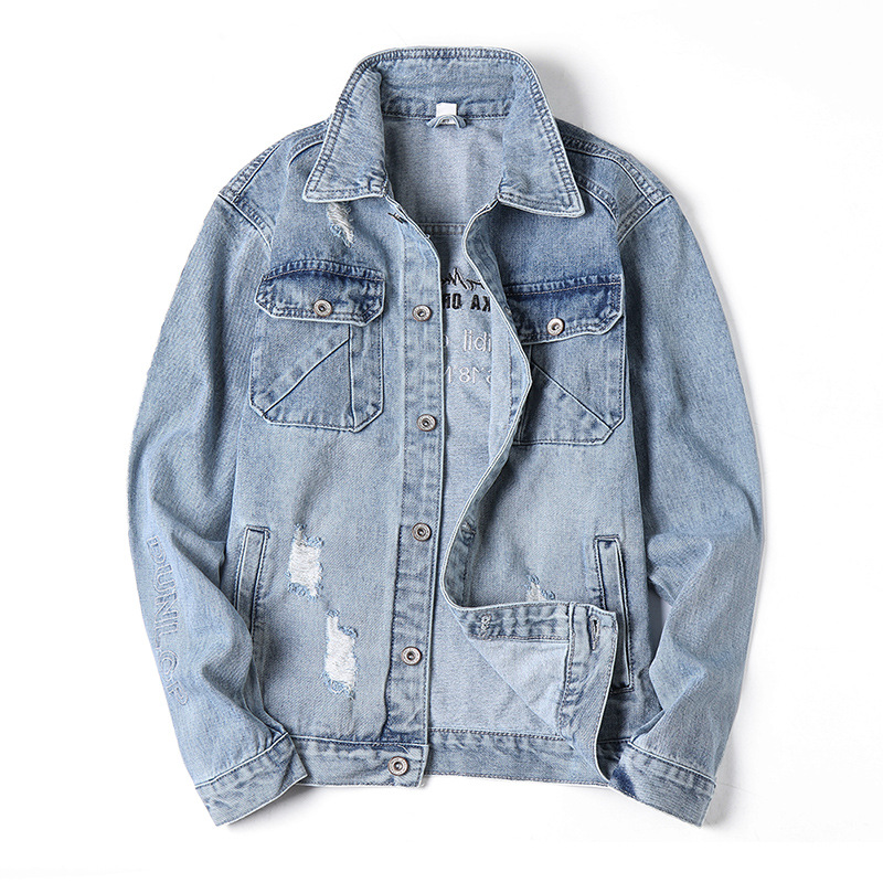Men's Clothing Spring Men's Jacket Washable Versatile Holes Simple Fit Denim Jacket Men_voghion.com