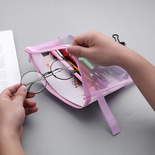 A5 simple transparent mesh document bag data storage bag student exam mesh zipper bag stationery bag wholesale