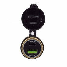 铝外壳欧规插头迷你摩托车车充QC3.0 单USB +TYPE-C端口二合一