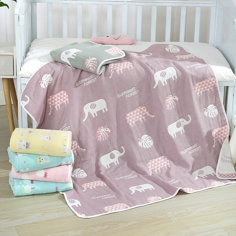Zhenyan Pure Cotton Baby Towel Quilt Six-layer Cotton Gauze Bath Towel Fun Cartoon Printed Towel Quilt for Boys and Girls
