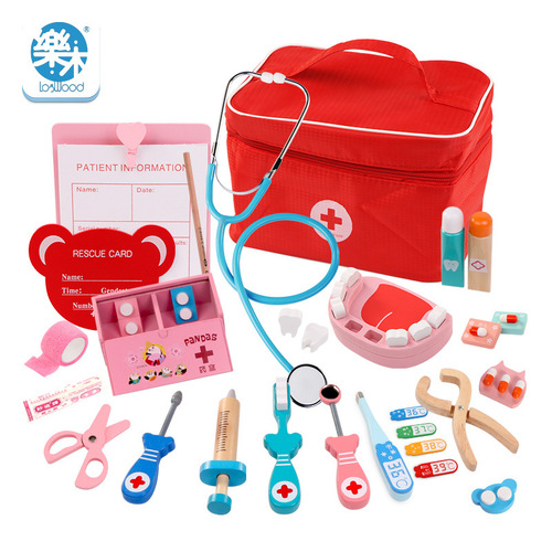 Children's wooden simulation play house doctor toy set boys and girls medicine box doctor uniform auscultation injection dentist