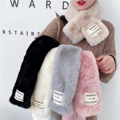 Soft furry scarf Korean style label Japanese autumn and winter ins plush girl scarf imitation rex rabbit fur thickened cross