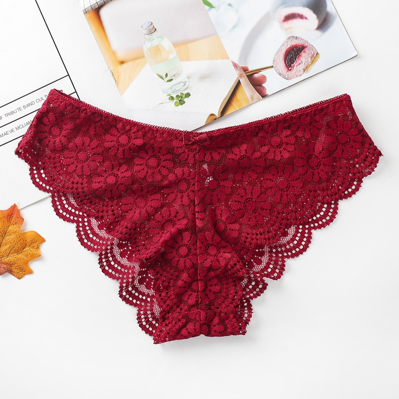 Ropa interior de mujer sin costuras cintura baja malla transpirable hueca calzoncillos de mujer ropa interior de encaje sexy para mujeres
