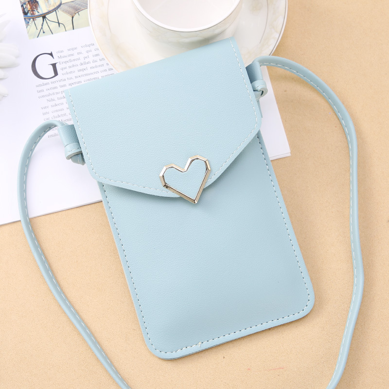 New Fashionable Lock Buckle Crossbody Transparent Touch Screen Phone Wallet Women's Retro Student Solid Color Buckle Small Wallet