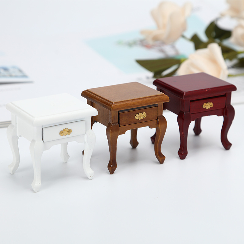 1:12迷你娃娃屋dollhouse茶几矮柜子抽屉柜床头边柜场景客厅摆件