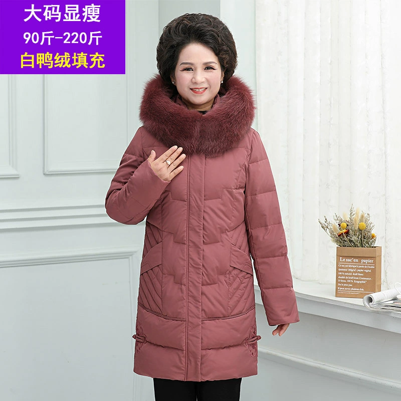 2024 новая женская пуховая куртка среднего и пожилого возраста с большим меховым воротником, одежда для мам средней длины, утепленное зимнее пальто среднего возраста на зиму.