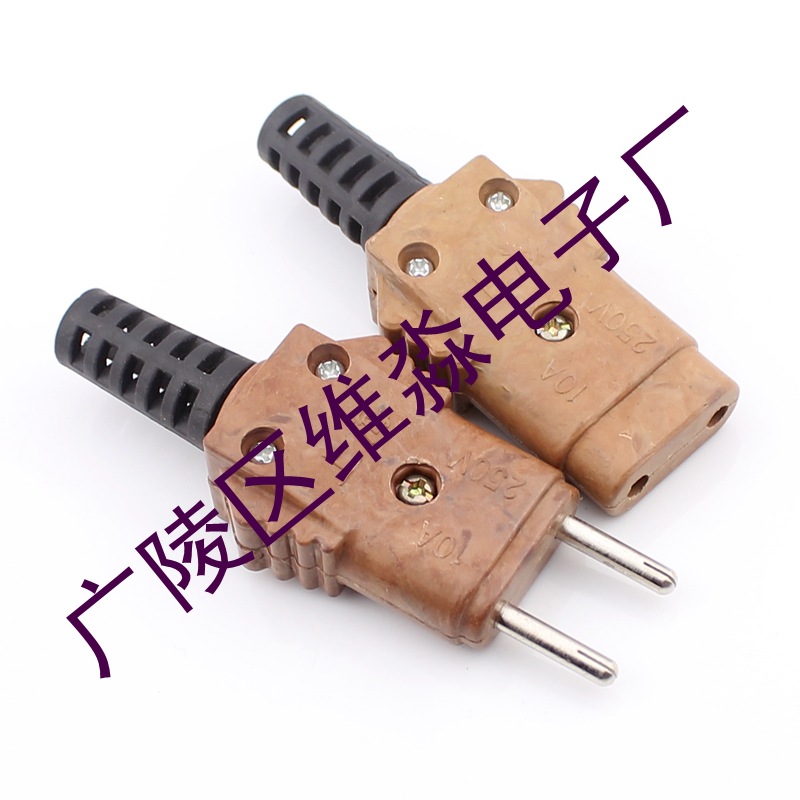 舞台胶木插头 10A 二芯阴座阳插 全铜芯 镀镍接触带尾胶木插头