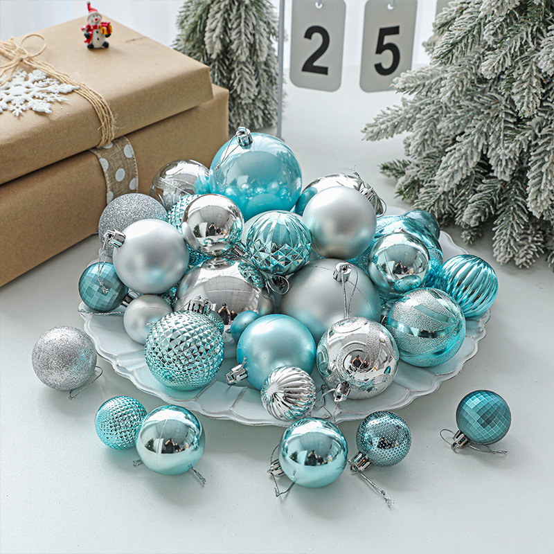 Hong Kong Heng Bola de Navidad decoración bola colgante azul resalte pintado en caja bola 34 Paquete de decoración de árbol de Navidad decoración colgante
