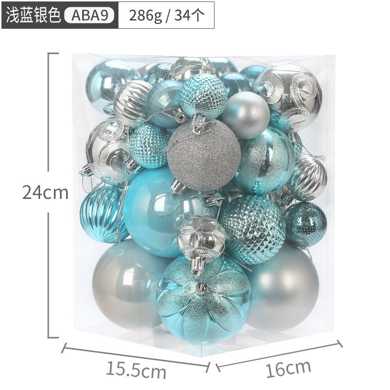 Hong Kong Heng Bola de Navidad decoración bola colgante azul resalte pintado en caja bola 34 Paquete de decoración de árbol de Navidad decoración colgante