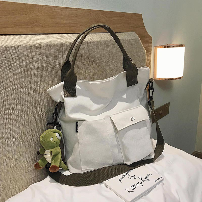 Canvas Large Bag Women's Bag 2021 New K-Style Student Class Satchel Tote Bag Bag Single Shoulder Crossbody Bag Trendy