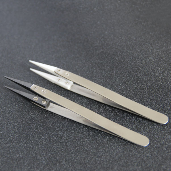 Pinzas de cerámica pinzas puntiagudas pinzas reemplazables mango de acero inoxidable herramienta de bricolaje blanco negro