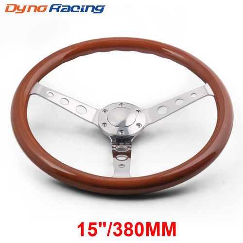 Car modification 15-inch 380MM solid wood steering wheel 6-hole peach wood vintage steering wheel electroplated bracket