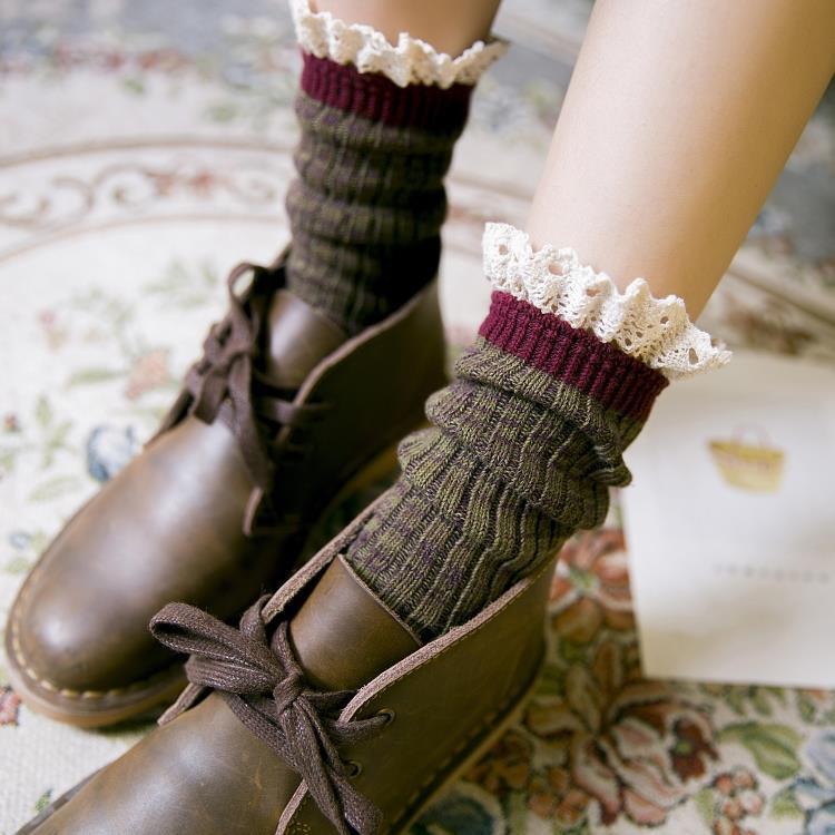 Heap socks autumn and winter thick line Mori Harajuku lace female socks stockings student South Korea cotton socks