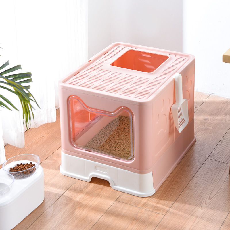 Lettiera pieghevole completamente chiusa, con cassetto di ingresso dall'alto, prodotti per la pulizia dei gatti, a prova di schizzi_voghion.com