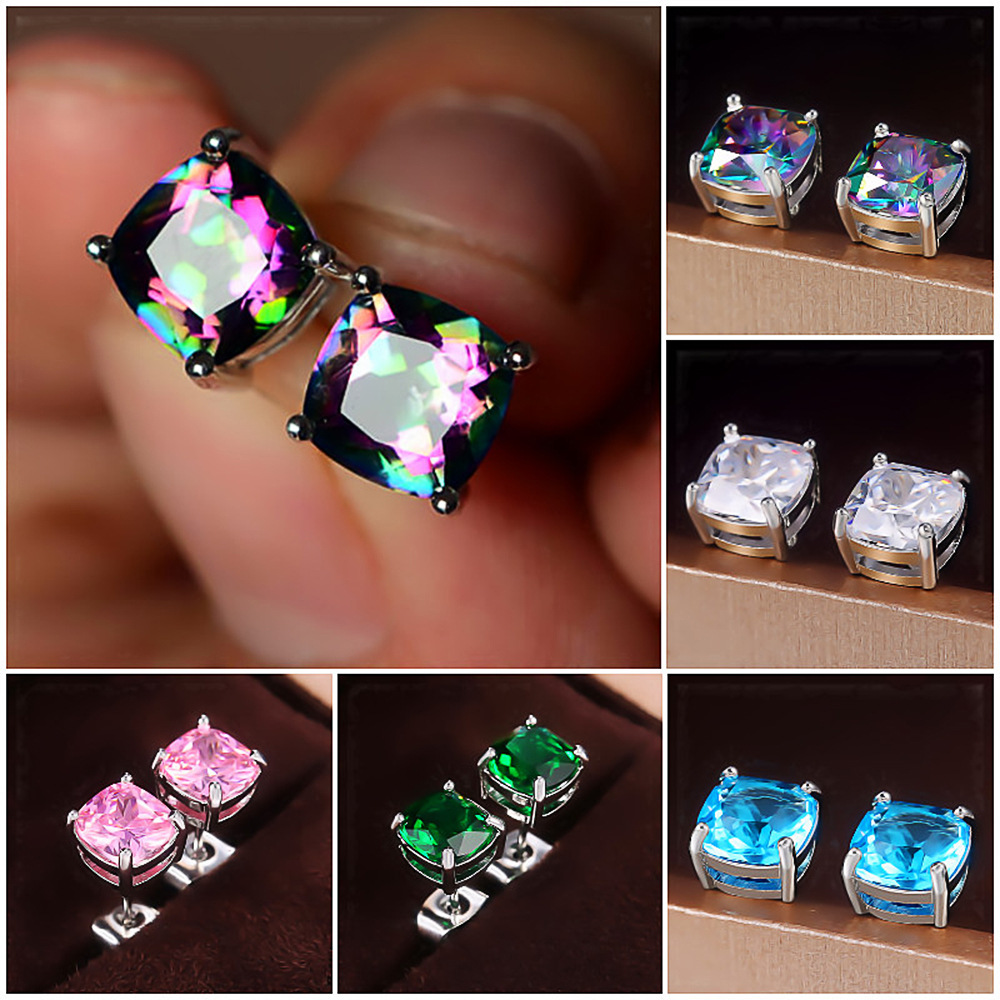 Cao Shi Korean Style Small Fresh Style Hot-Selling Earrings Versatile Square Zircon Women's Earrings European and American Jewelry Hot Sale