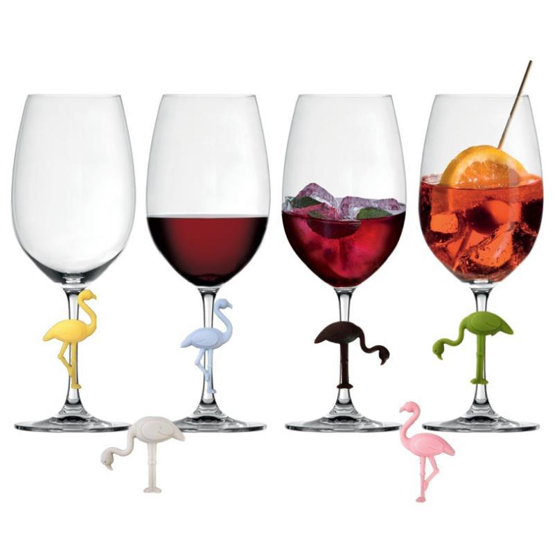 Creativo Flamingo vidrio de vino marcador de silicona animal partido reconocedor de vidrio de vino beber marcador