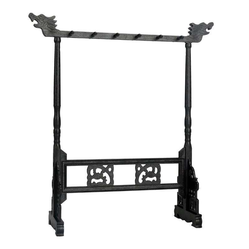 Calligraphy brush rack, 12‑hook hanging pen stand, resin frame with imitation chicken‑wing wood or solid‑wood poles