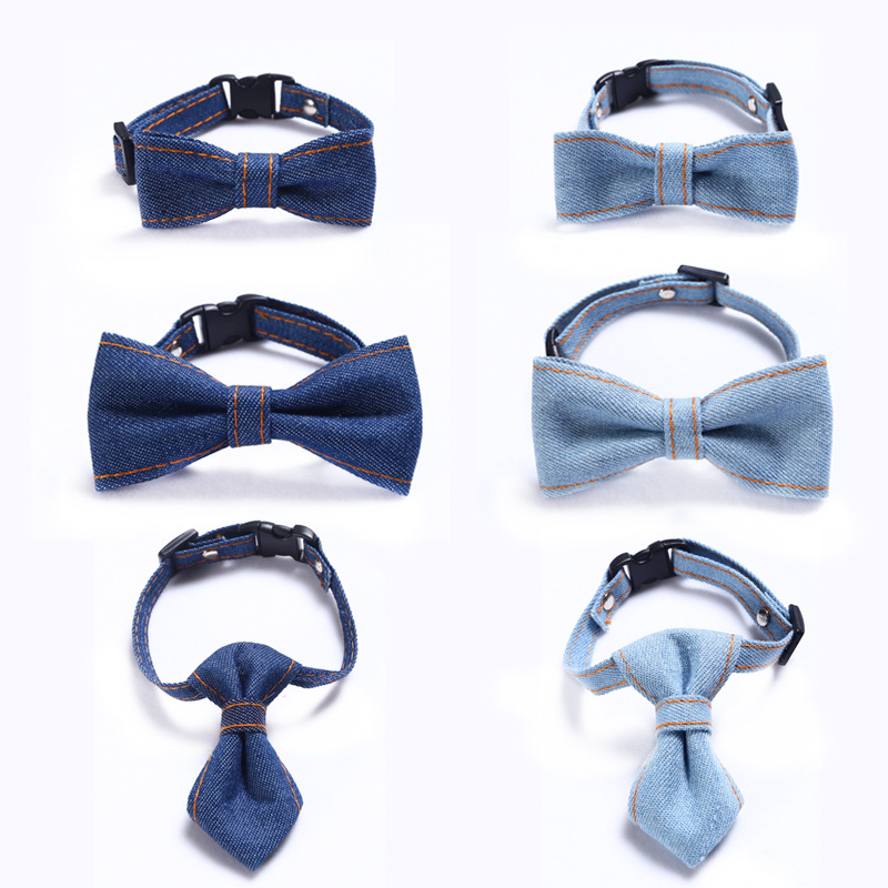 Collar de corbata de vaqueros para perros gatos collar ajustable conejo campana accesorios arco
