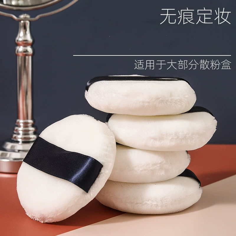 Makeup Puff Replacement Sponge, Double-Sided Thick Velvet Pad, Oval 3 Sizes, Strap (Black/White)