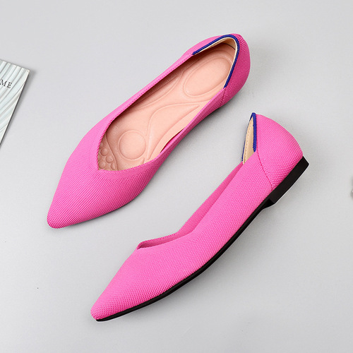 Egg Roll Western Queen Shoes Spring and Autumn Knitted Slip-On Bean Flat Shoes Large Size Women's Soft Sole Knit Pointed Boat Shoes