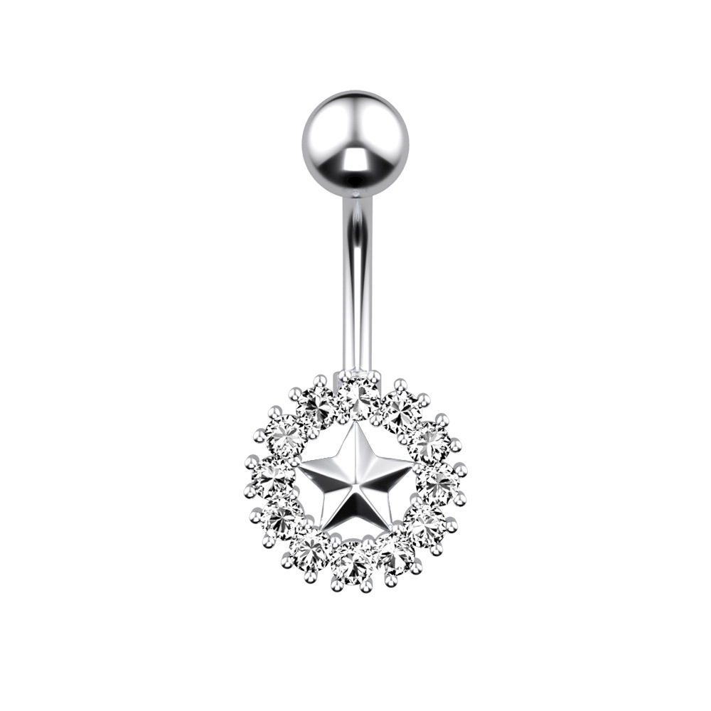 Piercing nombril avec étoile à cinq branches et zircon rond_voghion.com