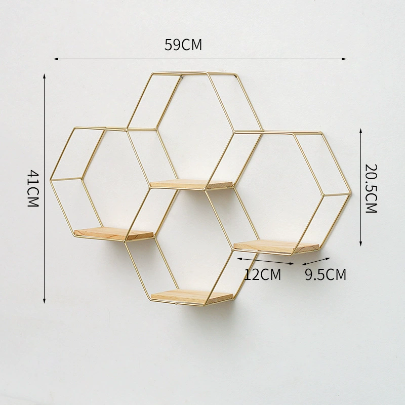 Wall storage rack hexagonal, no‑punch metal hanging shelves, modular single & multi‑unit combinations