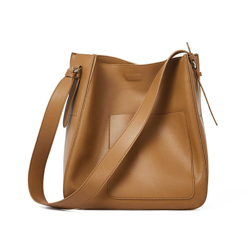 Trending Hot-Selling Market Basket Crossbody Bag For Women, Retro Bucket Bag, Genuine Leather Niche Design Large Capacity Tote Bag - Thumbnail 5