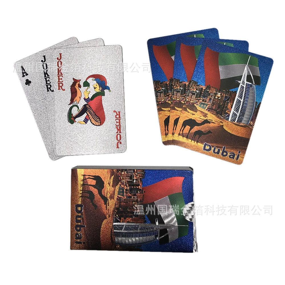 Золотая фольга Серебряная фольга Покер Дубай Внешняя торговля игральные карты Пластиковые ПЭТ водонепроницаемый покер для местных героев Золотой покер