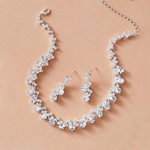 European and American jewelry wedding accessories two-piece set bridal silver-plated claw chain rhinestone set necklace earrings bracelet N5664