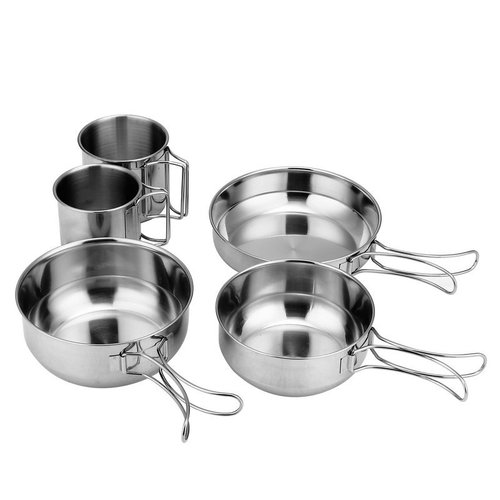 Outdoor five-piece pot set 304 stainless steel cookware mountaineering picnic set bowl portable soup pot storage multi-function pot