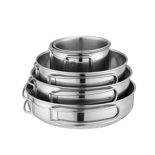 Outdoor five-piece pot set 304 stainless steel cookware mountaineering picnic set bowl portable soup pot storage multi-function pot