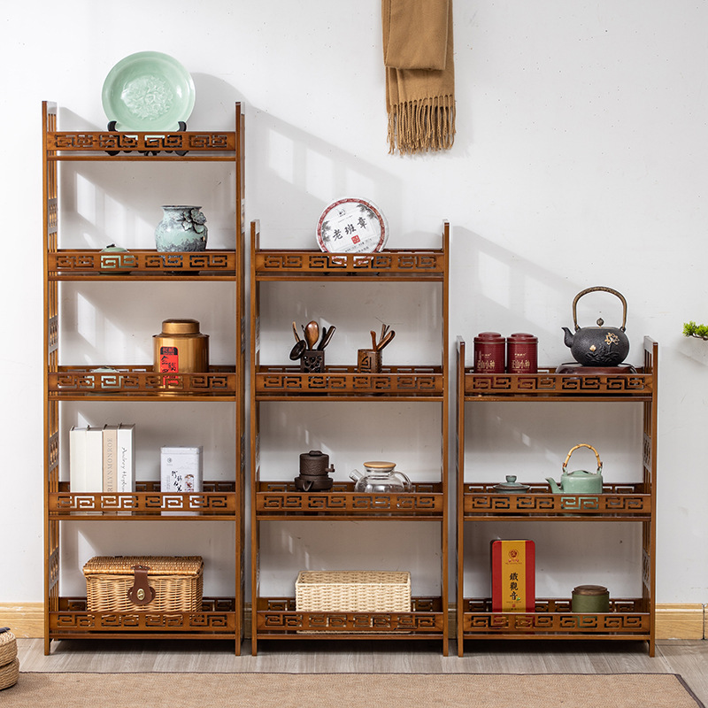 Nuevo estilo chino piso multi-capa estante sala de estar estantería antigua cocina ajustable estante decorativo estante de exhibición