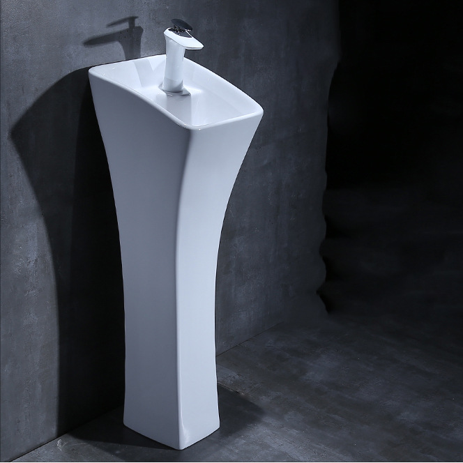 Cerámica pedestal cuenca piso integrado lavabo del hotel de una sola pieza lavabo al aire libre balcón pedestal lavabo image 1