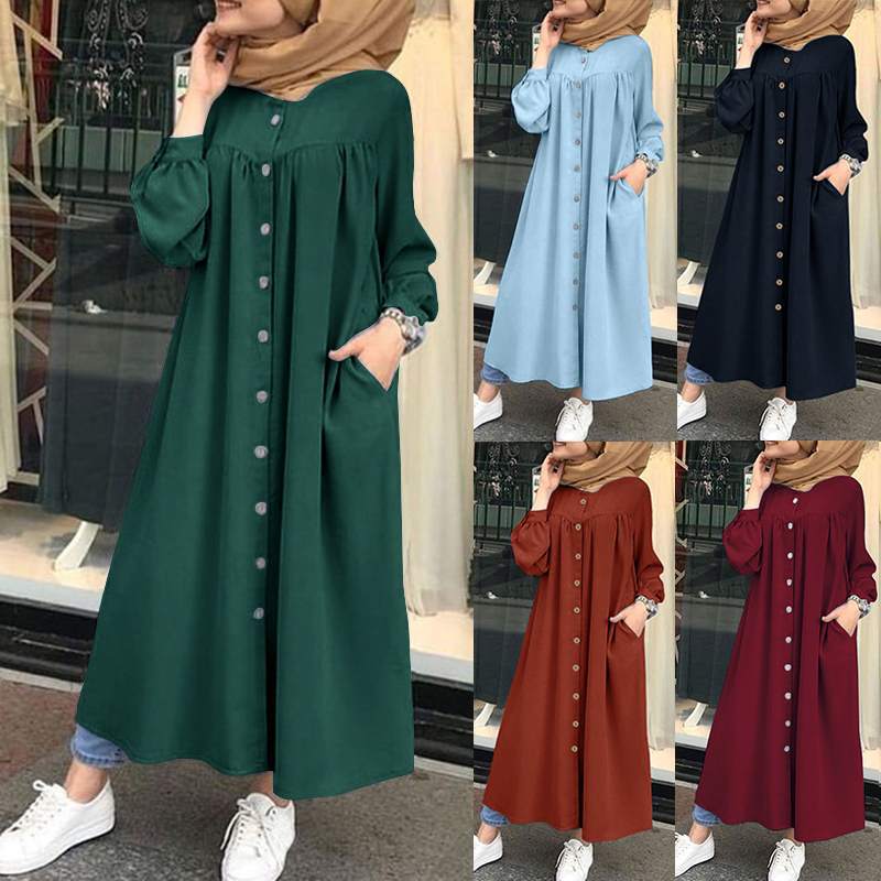 2025 Autumn Amazon Casual Cardigan Plus Size Women's Long Sleeve Stand Collar Flared Dress Factory Wholesale