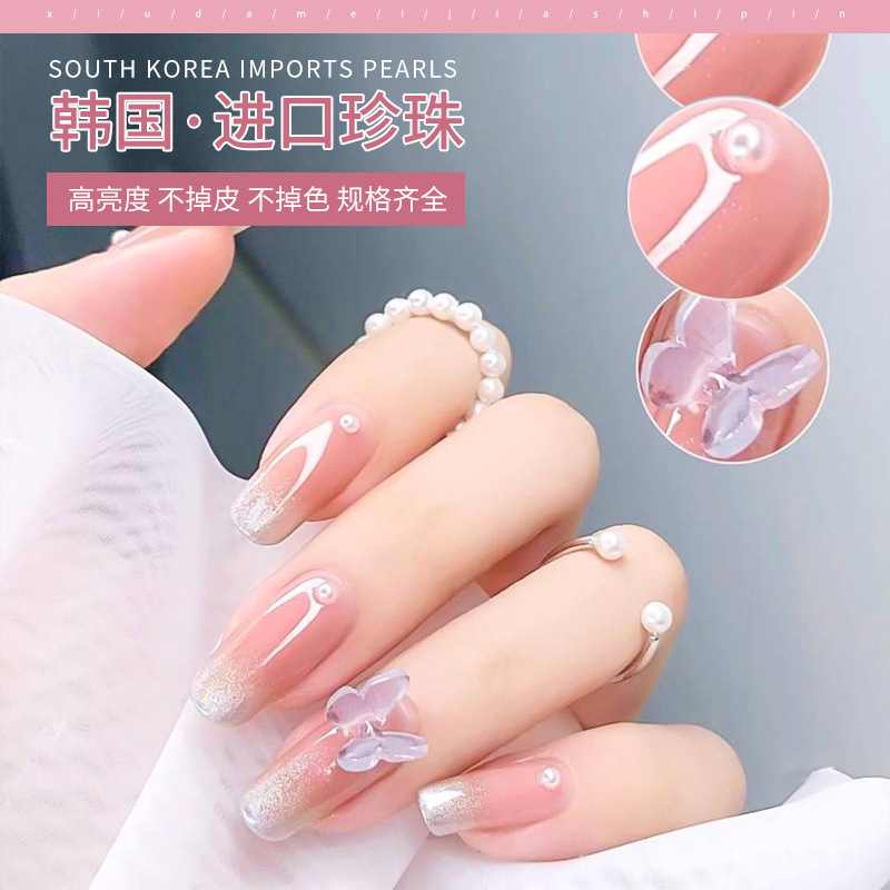 Popular celebridad en línea de fondo plano AB perla color mágico tamaño blanco semicírculo oval gota de agua de uñas de perlas joyería etiqueta engomada del clavo